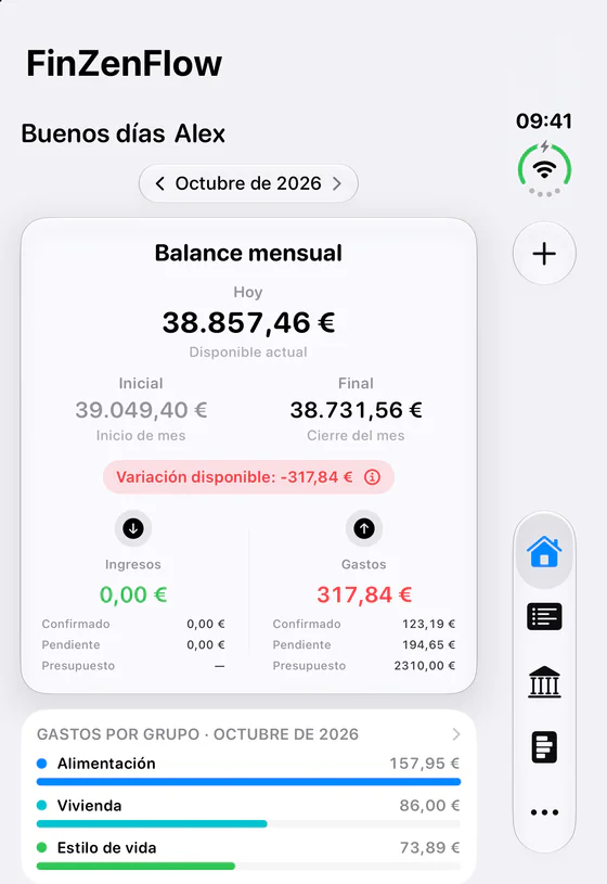 FinZenFlow · Resumen de tus finanzas · Exterior