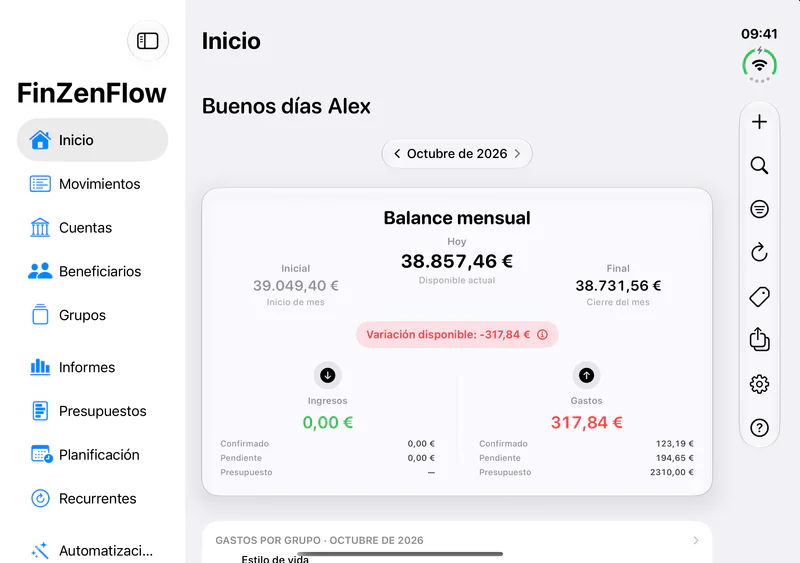 FinZenFlow · Resumen de tus finanzas · Interior