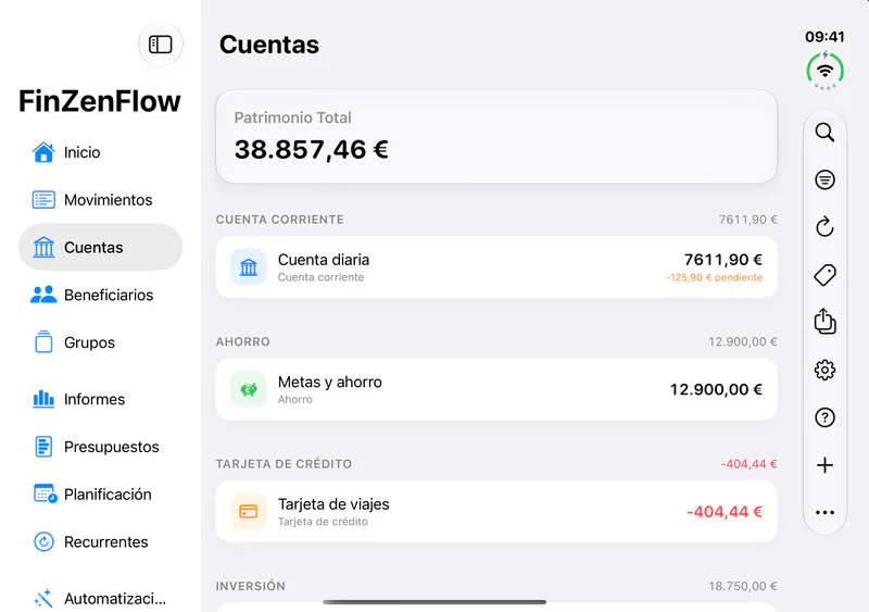 FinZenFlow · Cuentas · Interior