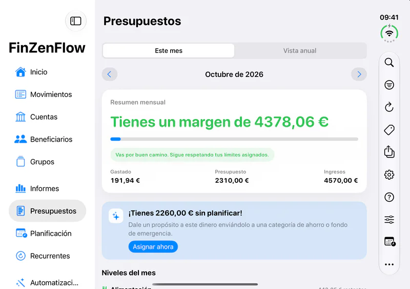 FinZenFlow · Presupuestos · Interior